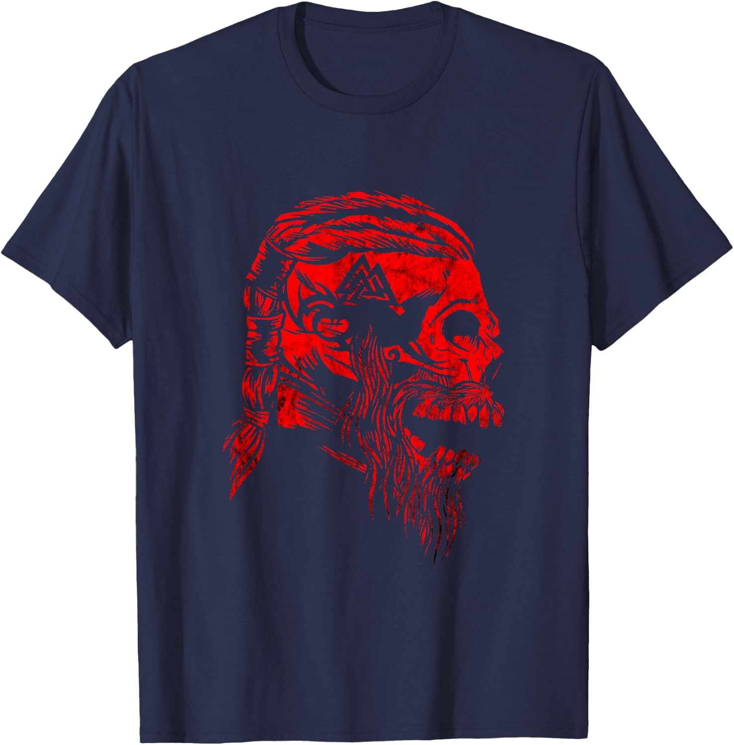 Viking Skull Odin Valhalla Valknut Symbol Viking Warrior T-Shirt - T-Shirt | Navy