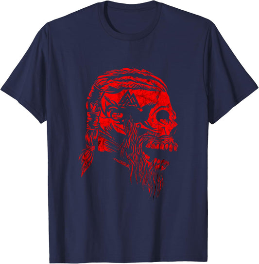 Viking Skull Odin Valhalla Valknut Symbol Viking Warrior T-Shirt - T-Shirt | Navy