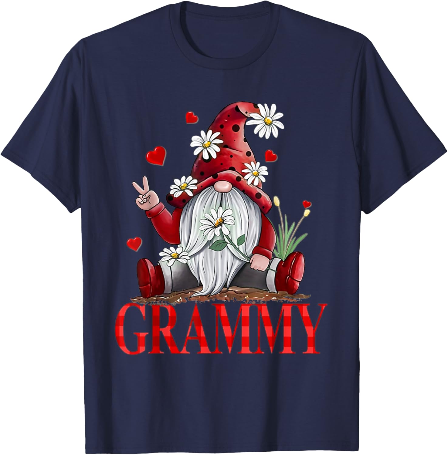 GRAMMY - VALENTINE GNOME Hippie Beetle Daisy Flower Gnome T-Shirt - T-Shirt | Navy