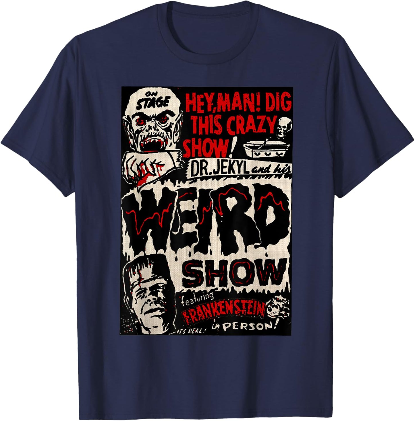 Horror Movie Monster Vintage Halloween Frankenstein T-Shirt - T-Shirt | Navy