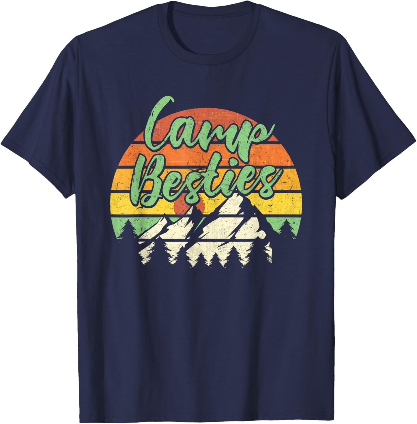 Camp Besties Outdoor Sunset Best Friend Matching Camping T-Shirt - T-Shirt | Navy