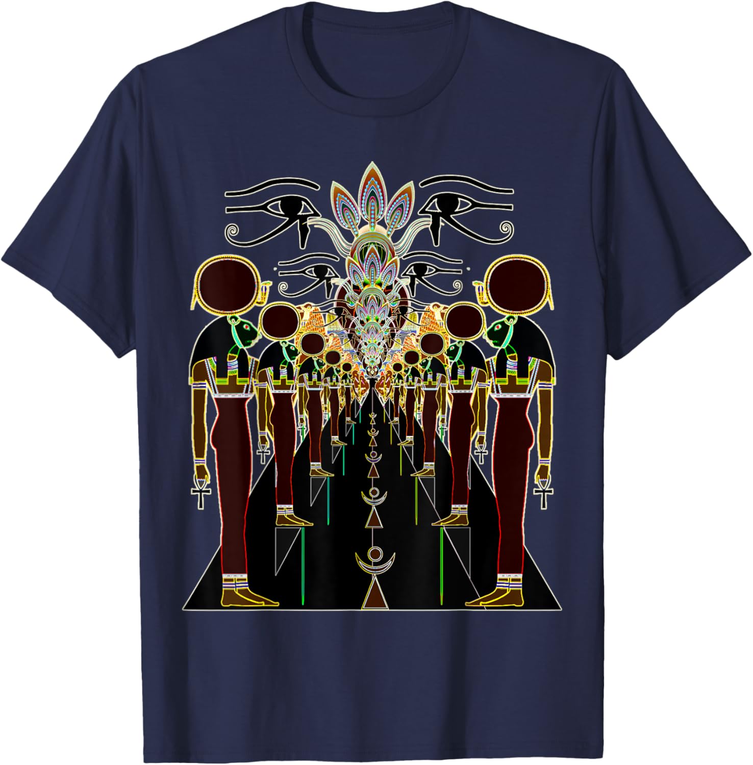 Egyptian Psychedelic Fractal Lion Warrior Goddess Sekhmet T-Shirt - T-Shirt | Navy