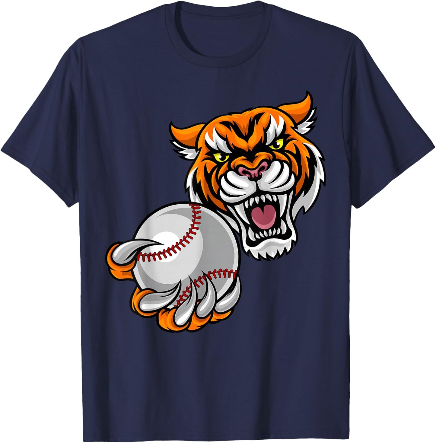 Tiger Holding Baseball Ball Mascot T-Shirt - T-Shirt | Navy
