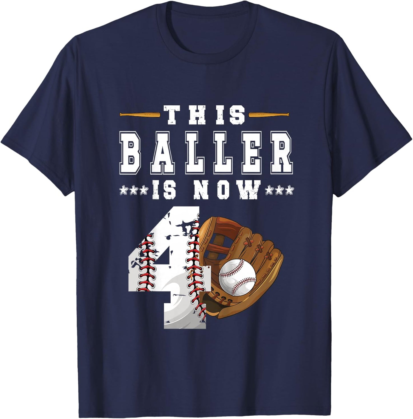 Kids 4th Birthday Baseball Boy Four Year Old Baseball Player T-Shirt - T-Shirt | Navy