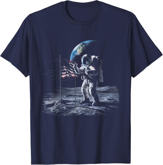 Astronaut on Moon - Iconic Space Exploration Art for Science T-Shirt - T-Shirt | Navy
