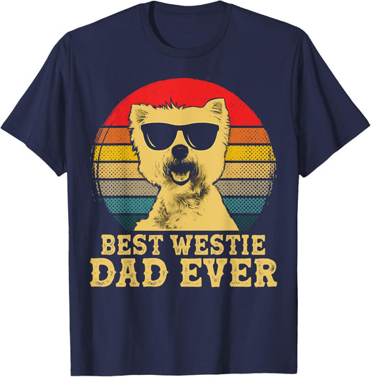 Best Westie Dad Ever Dog Lovers Retro Vintage Women Girls Kids T-Shirt - T-Shirt | Navy