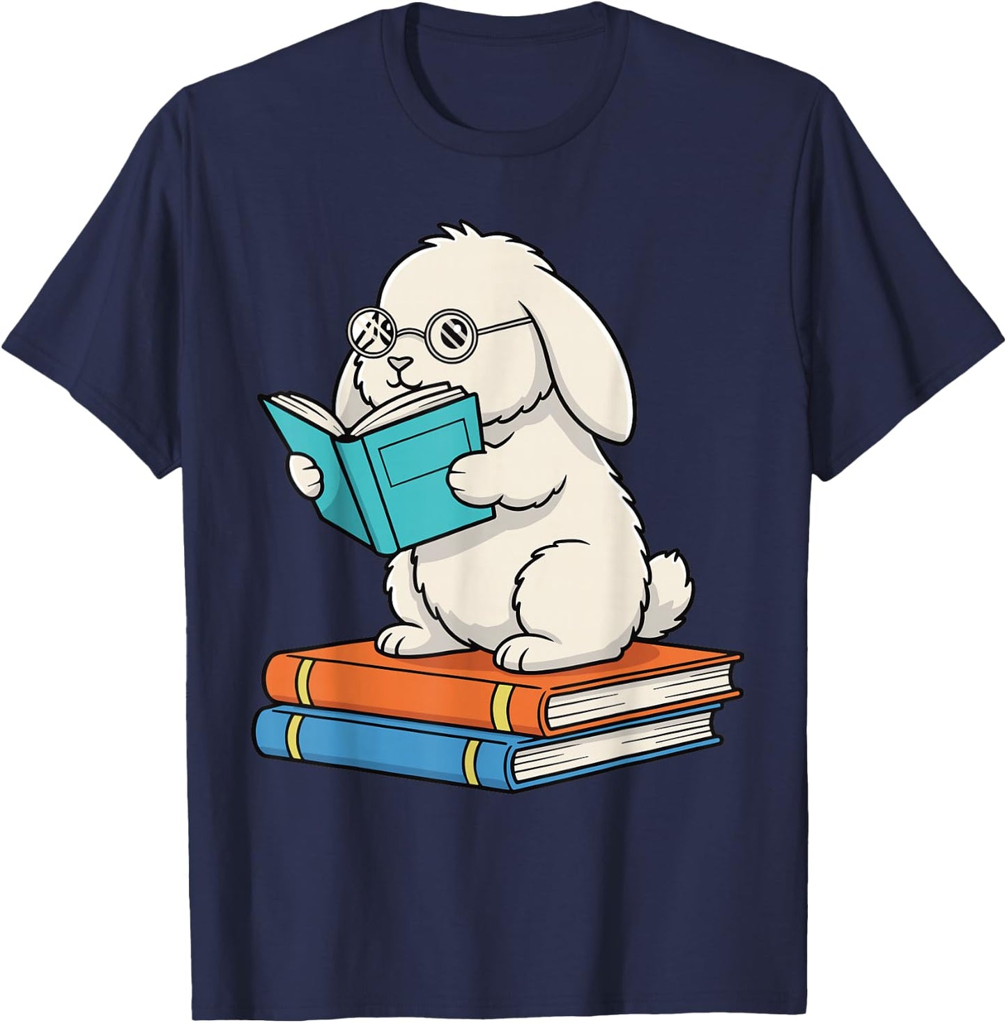 Reading Bunny Bookworm Rabbit with Glasses Books Reader T-Shirt - T-Shirt | Navy