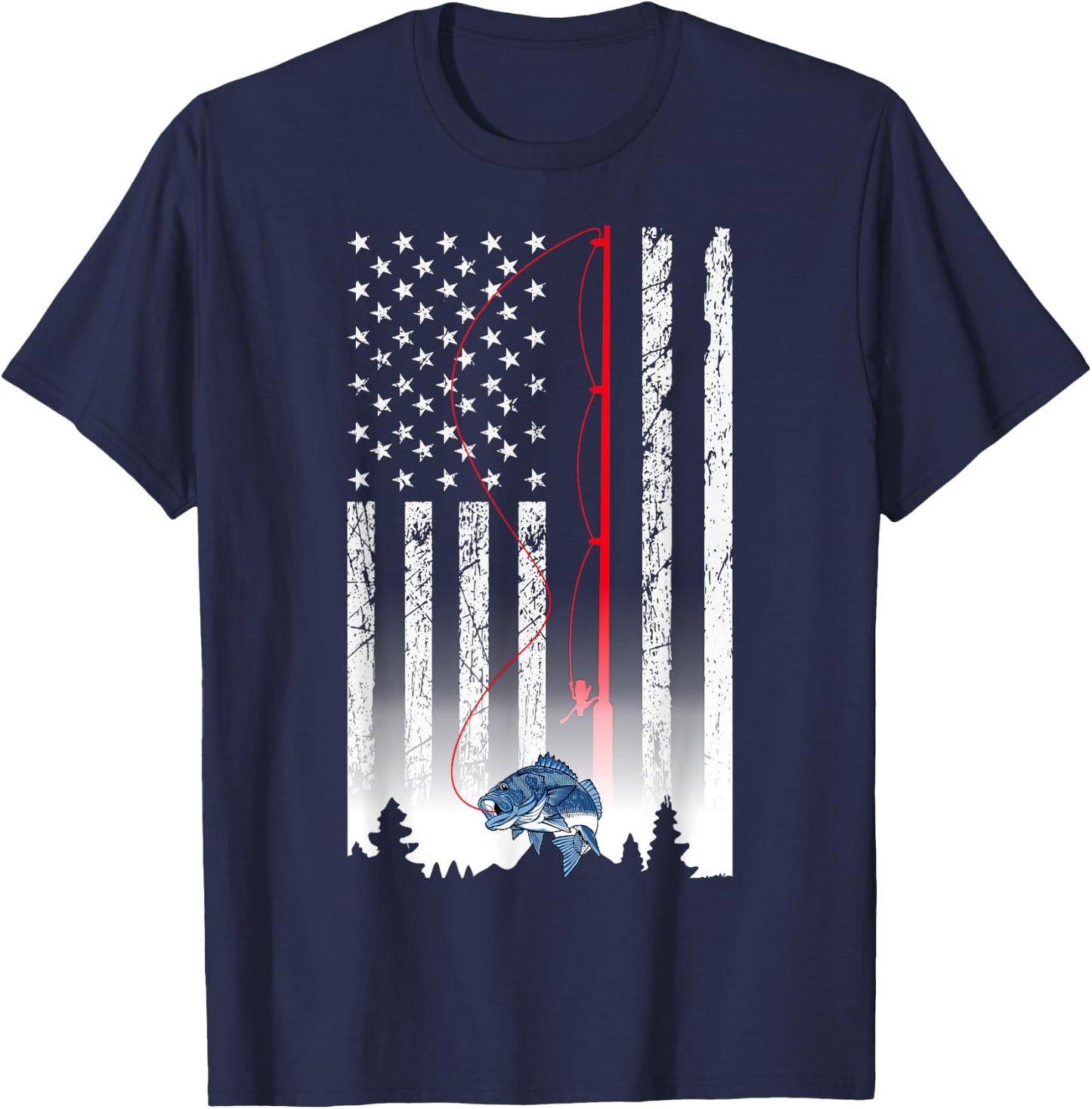 American Flag Fishing Rod USA Patriotic Lover Men T-Shirt - T-Shirt | Navy