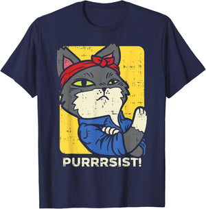 March Shirt Purrsist Persist Cat Lady We Can Do It T-Shirt - T-Shirt | Navy