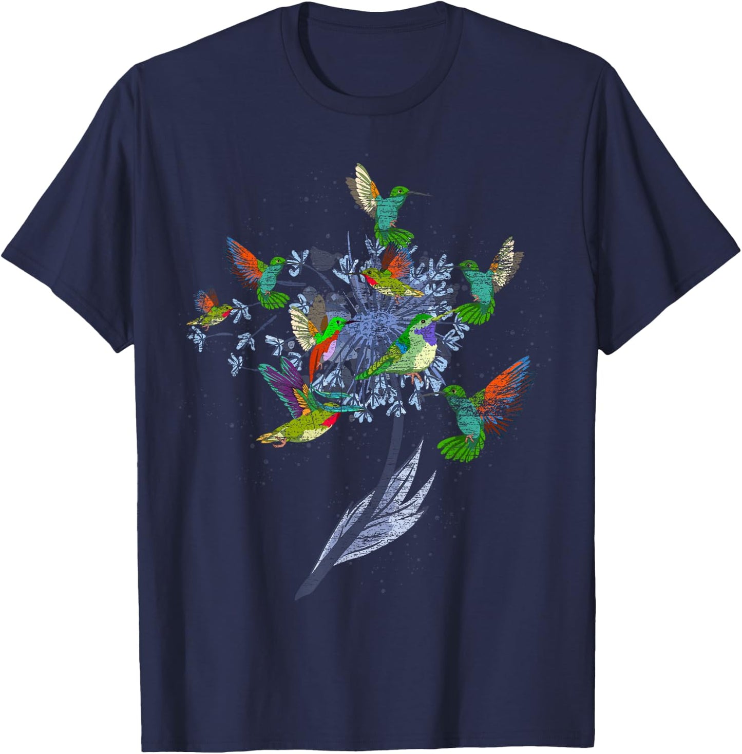 Vintage Nature Animal Bird Lover Flowers Pretty Hummingbird T-Shirt - T-Shirt | Navy