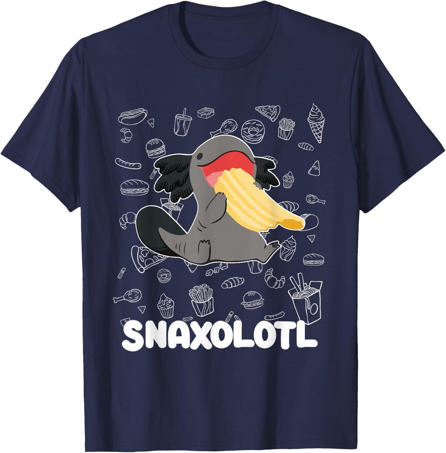 Cute Axolotl Lover Snaxolotl Kawaii Axolotl Food Sweets T-Shirt - T-Shirt | Navy