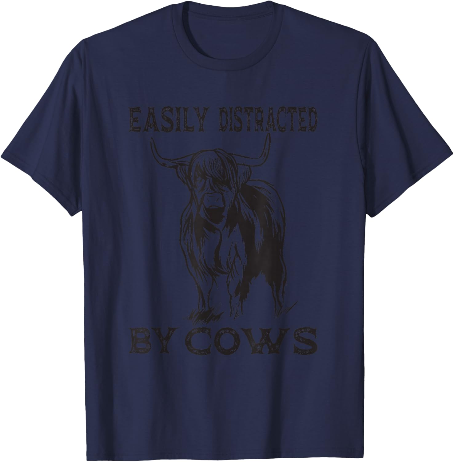 Easily Distracted By Cows Cow Farmer T-Shirt - T-Shirt | Navy
