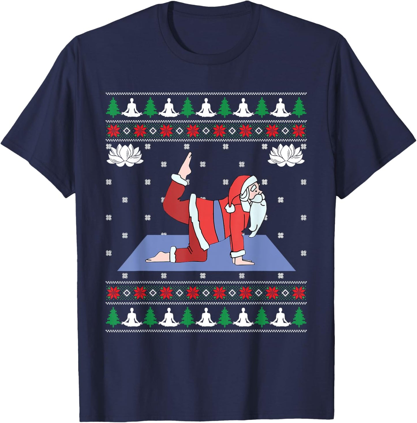 Cute Yoga Pose Santa Ugly Christmas Sweater Xmas Lovers T-Shirt - T-Shirt | Navy