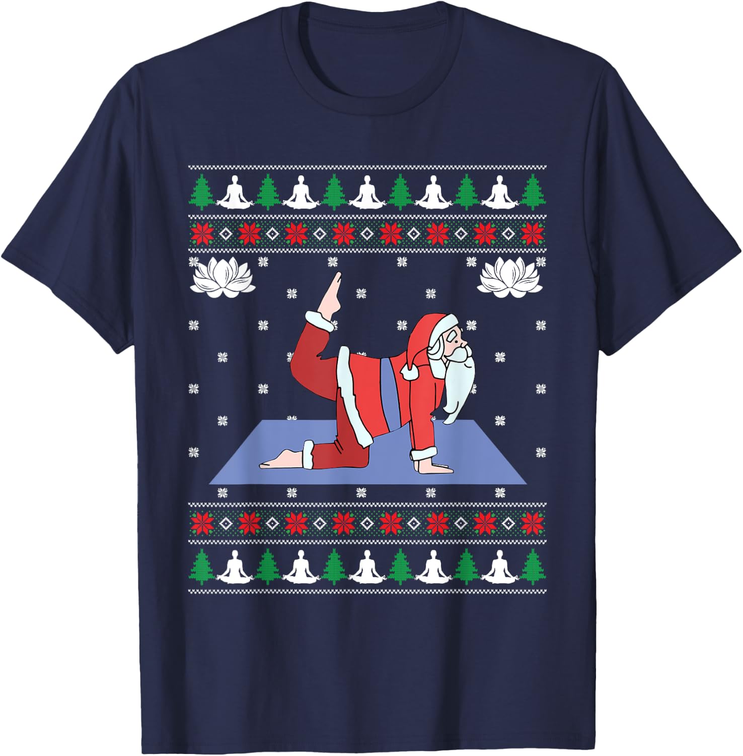 Cute Yoga Pose Santa Ugly Christmas Sweater Xmas Lovers T-Shirt - T-Shirt | Navy