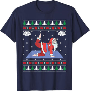 Cute Yoga Pose Santa Ugly Christmas Sweater Xmas Lovers T-Shirt - T-Shirt | Navy