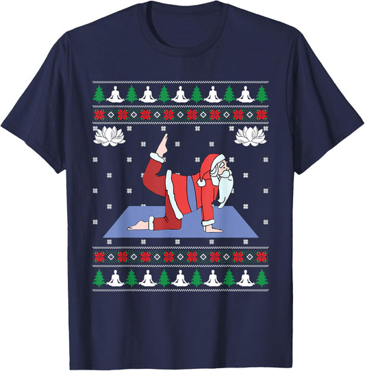 Cute Yoga Pose Santa Ugly Christmas Sweater Xmas Lovers T-Shirt - T-Shirt | Navy