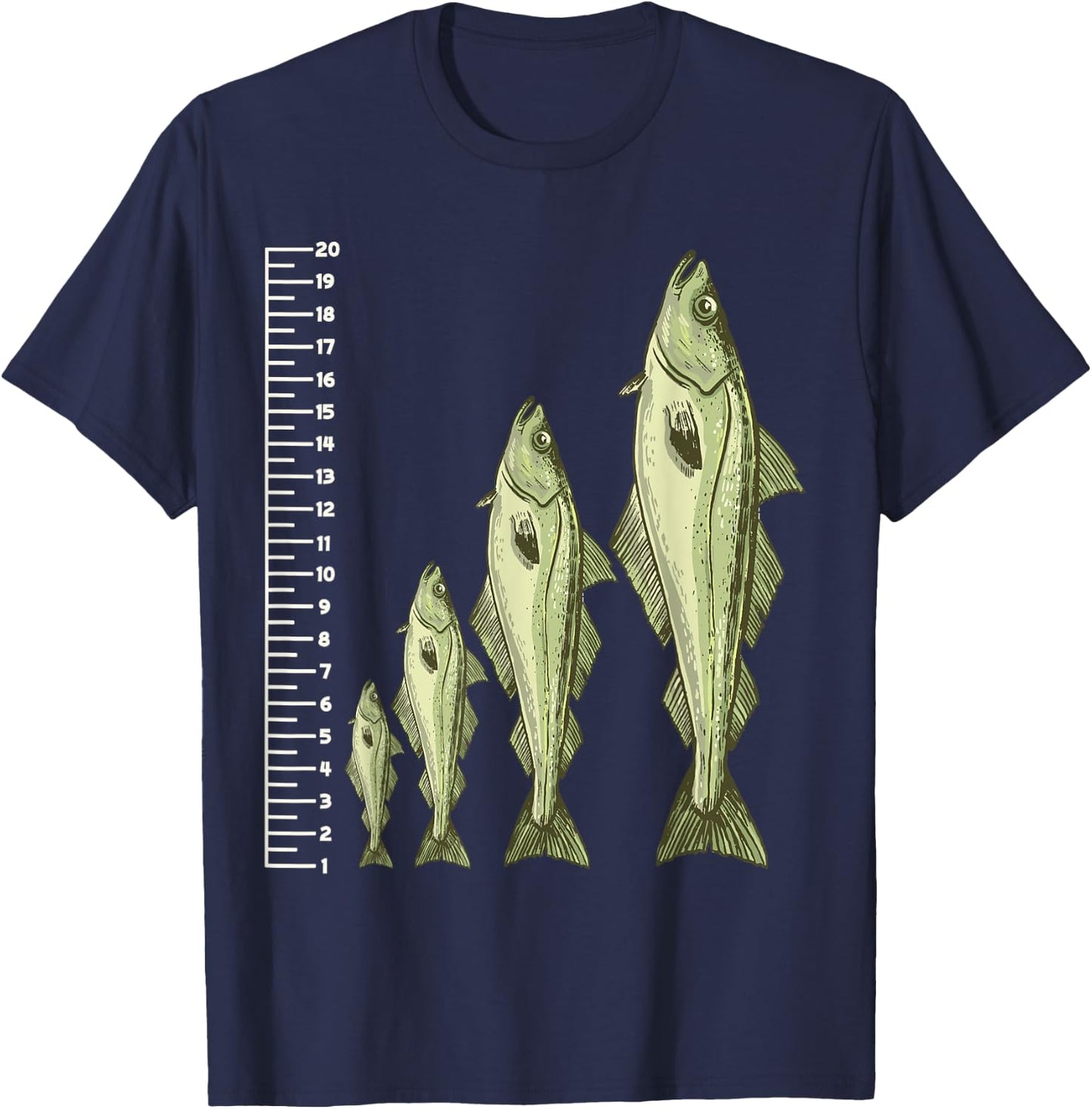 Funny Fish Measuring design for Fishing lovers T-Shirt - T-Shirt | Navy
