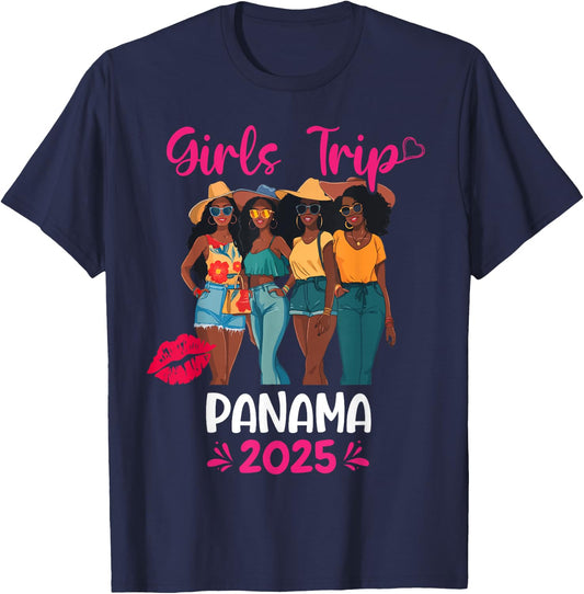 Black Girls Trip Panama 2025 Vacation Matching T-Shirt - T-Shirt | Navy
