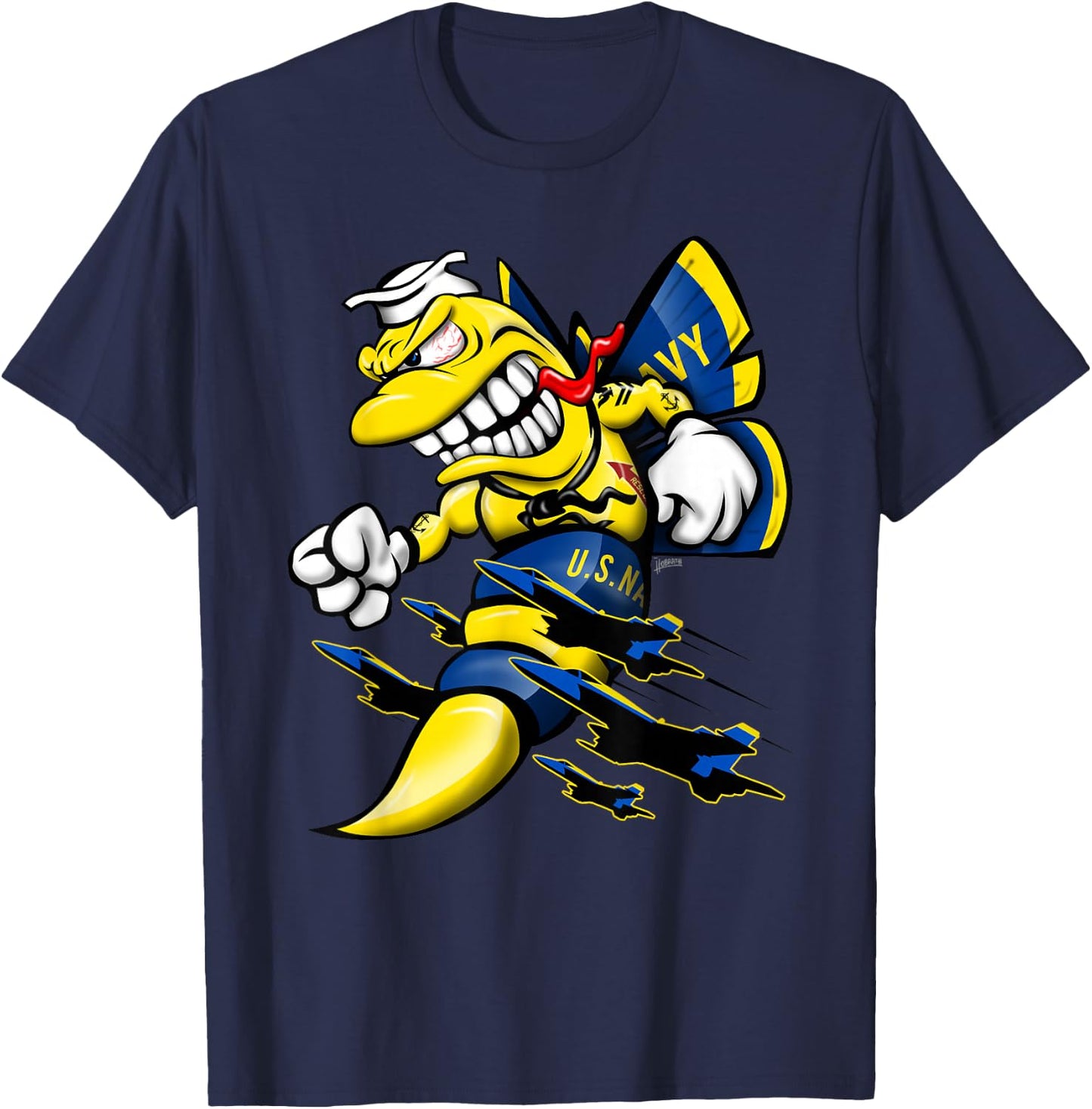 Military Aircraft Cartoon Illustration T-Shirt - T-Shirt | Navy