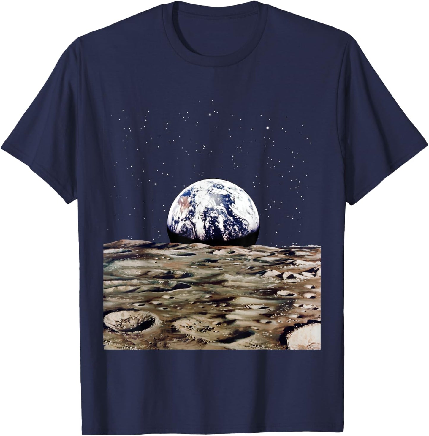 Earth Rise Over Moon Surface Space Exploration T-Shirt - T-Shirt | Navy
