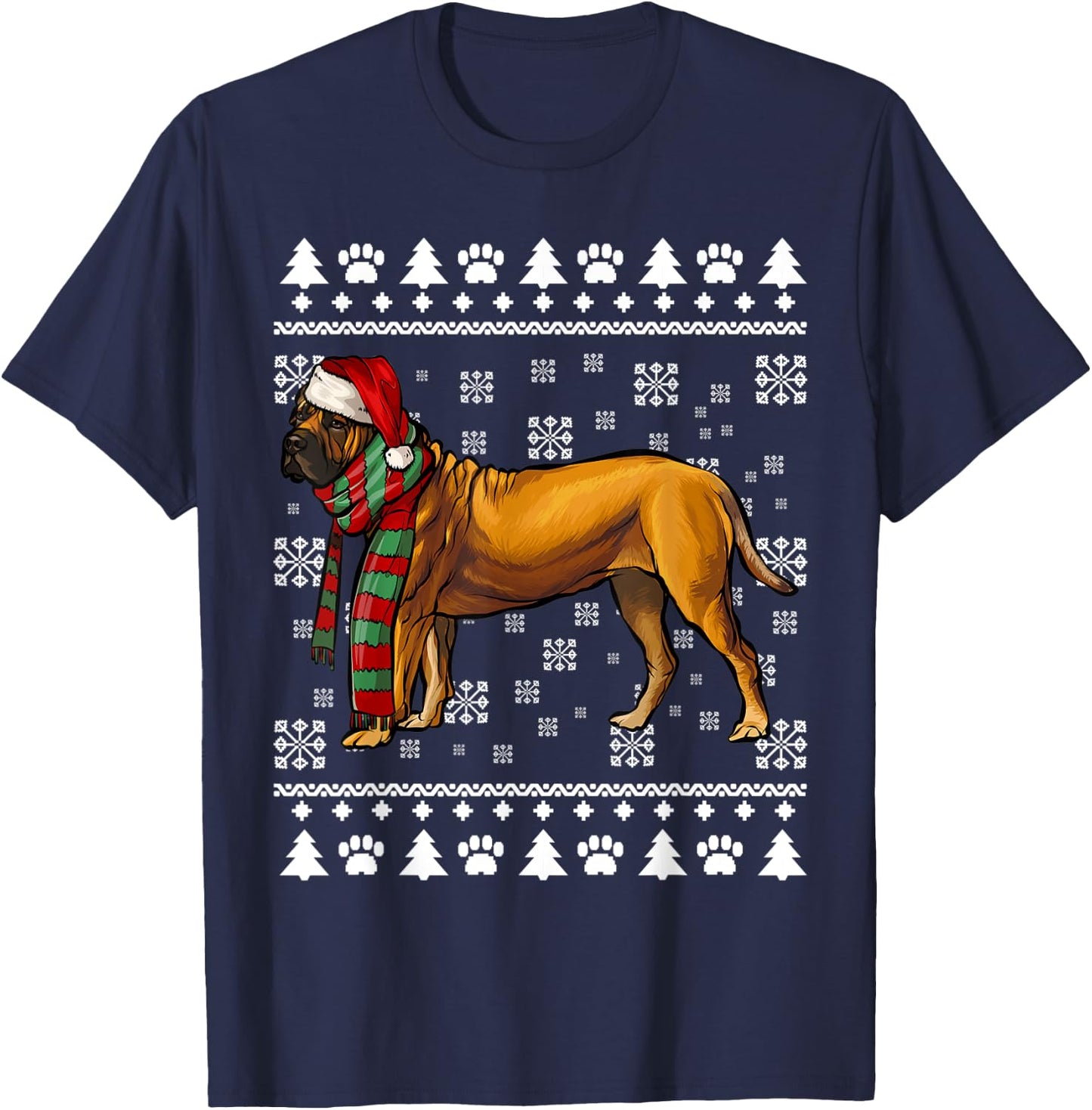 Boerboel Dog Santa Hat Xmas Ugly Christmas T-Shirt - T-Shirt | Navy