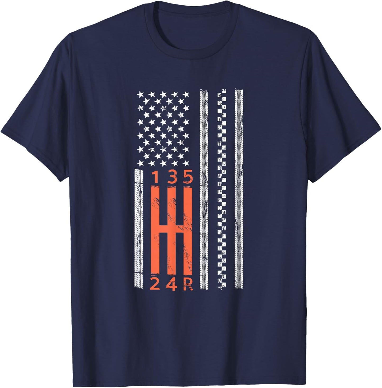 Stick Shift American Flag Manual Transmission Gearbox T-Shirt - T-Shirt | Navy