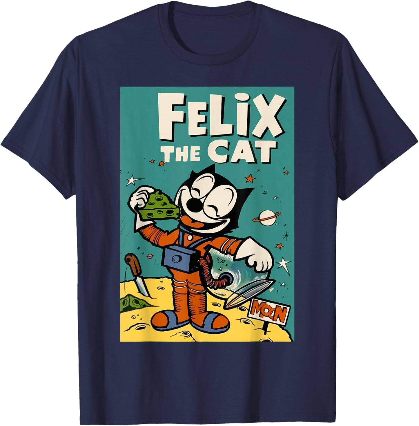 Felix the Cat Moon Dreamer - Retro 1920s Celestial Animation T-Shirt - T-Shirt | Navy