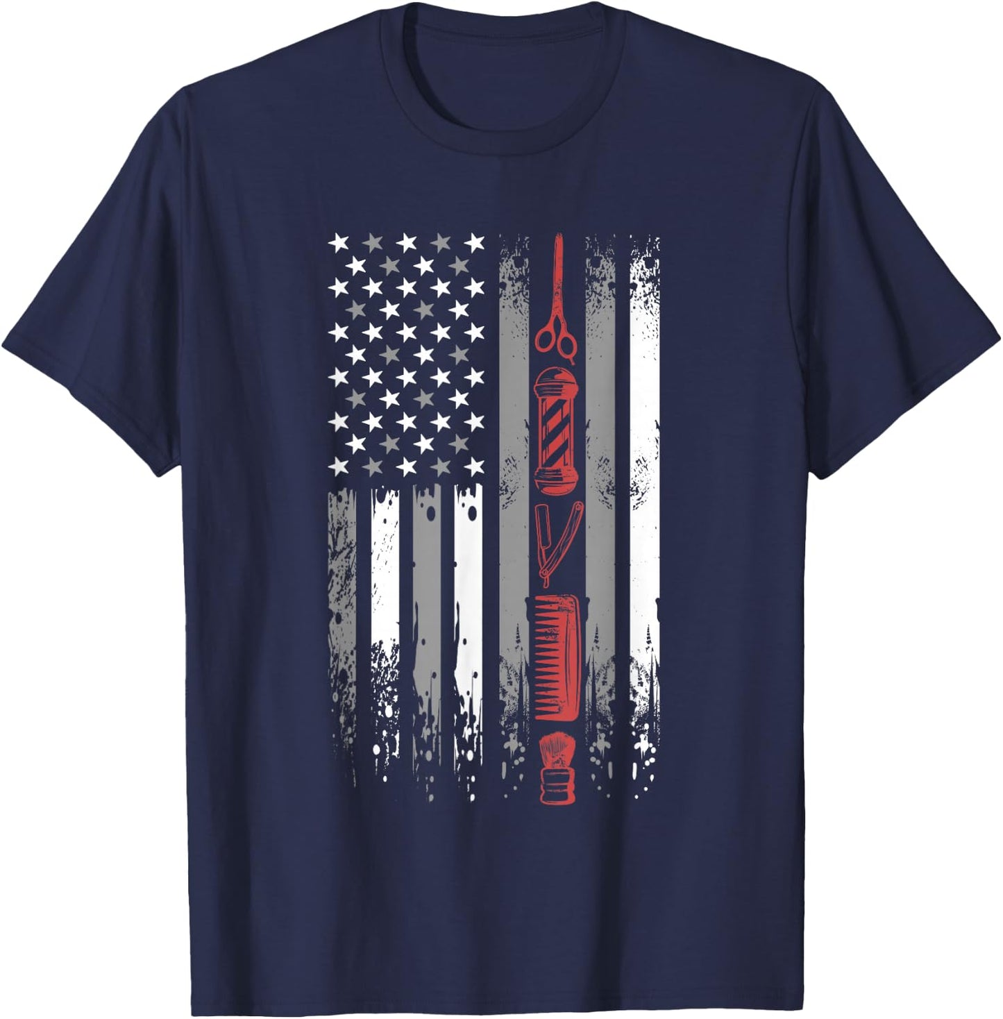 Barber US Flag - Hairdresser Hairstylist Barbershop Barber T-Shirt - T-Shirt | Navy