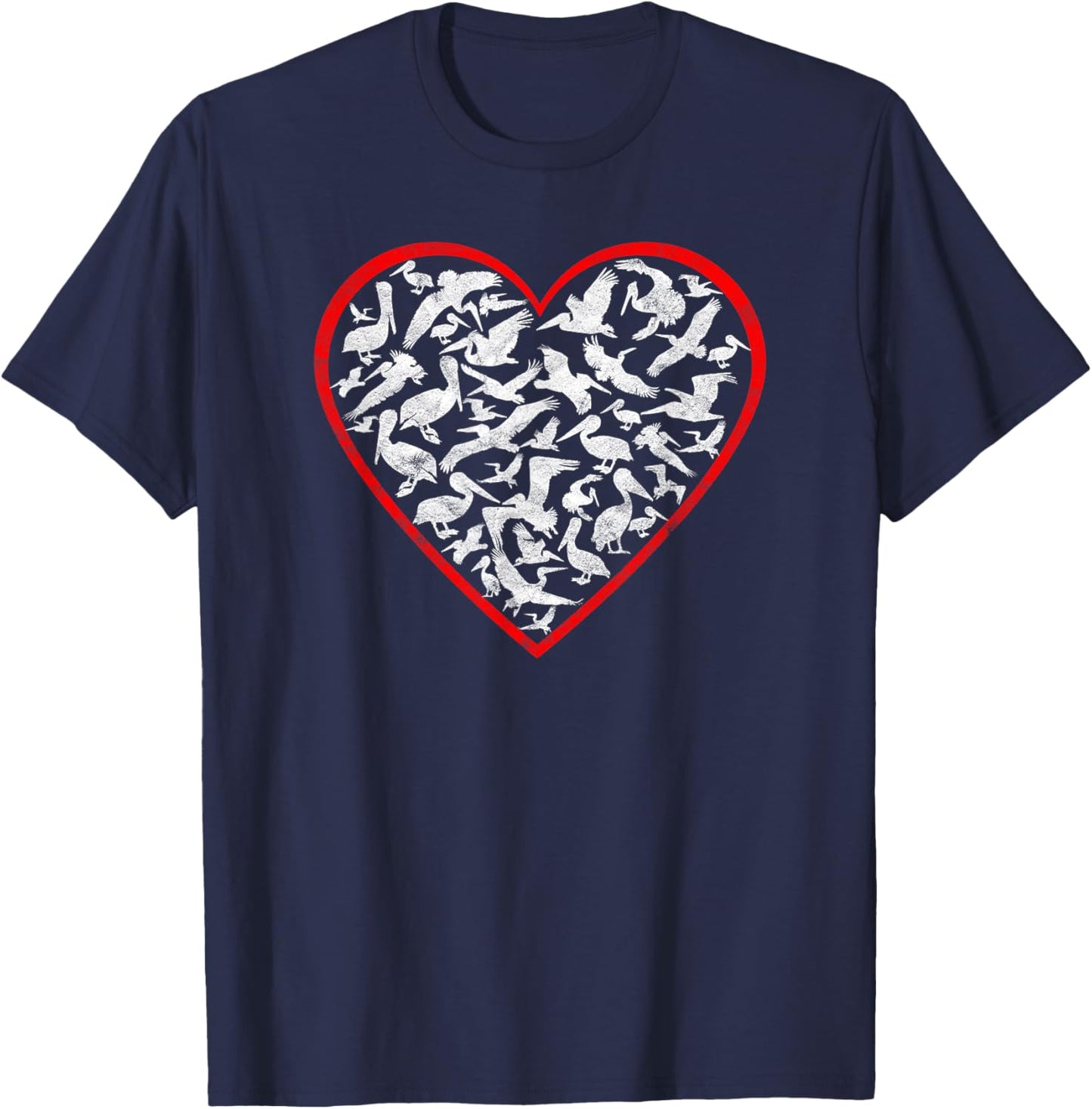 Pelican Gift Women Men Love Motherhood Bird Animal Red Heart T-Shirt - T-Shirt | Navy