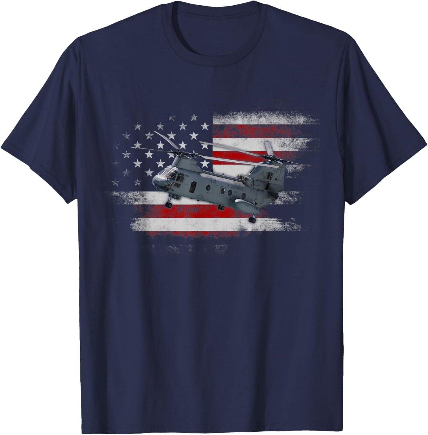 CH-47 Chinook Helicopter USA American Flag Helicopter Pilot T-Shirt - T-Shirt | Navy