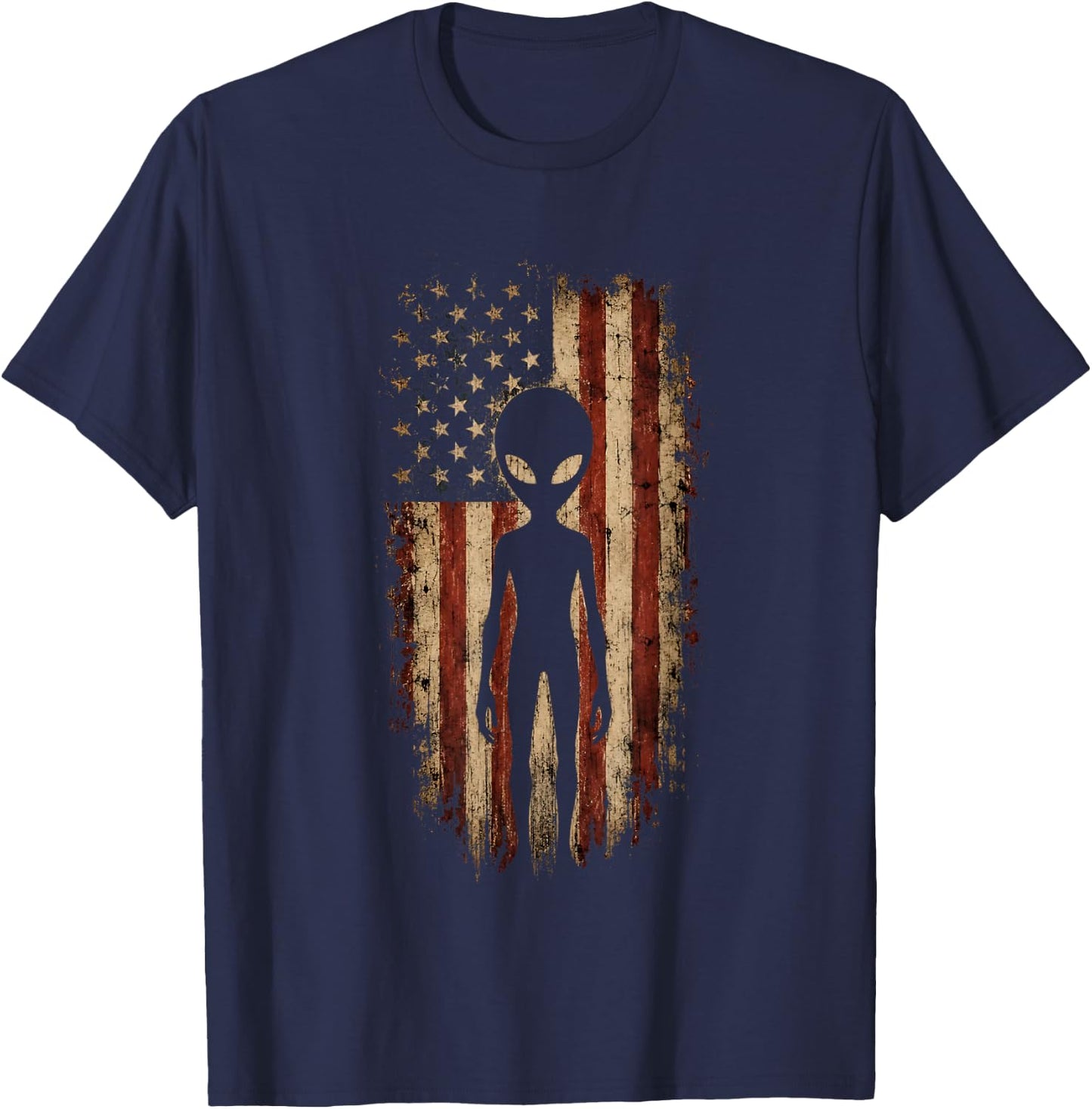 Vintage Alien USA Flag Fourth of July Men Women Kids T-Shirt - T-Shirt | Navy