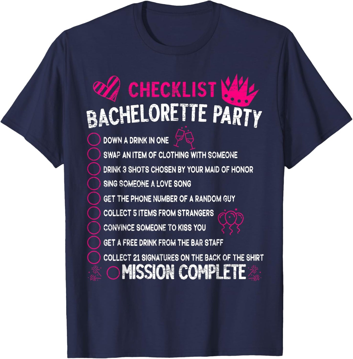 Bachelorette Party Checklist Hen Night Matching Bride Outfit T-Shirt - T-Shirt | Navy