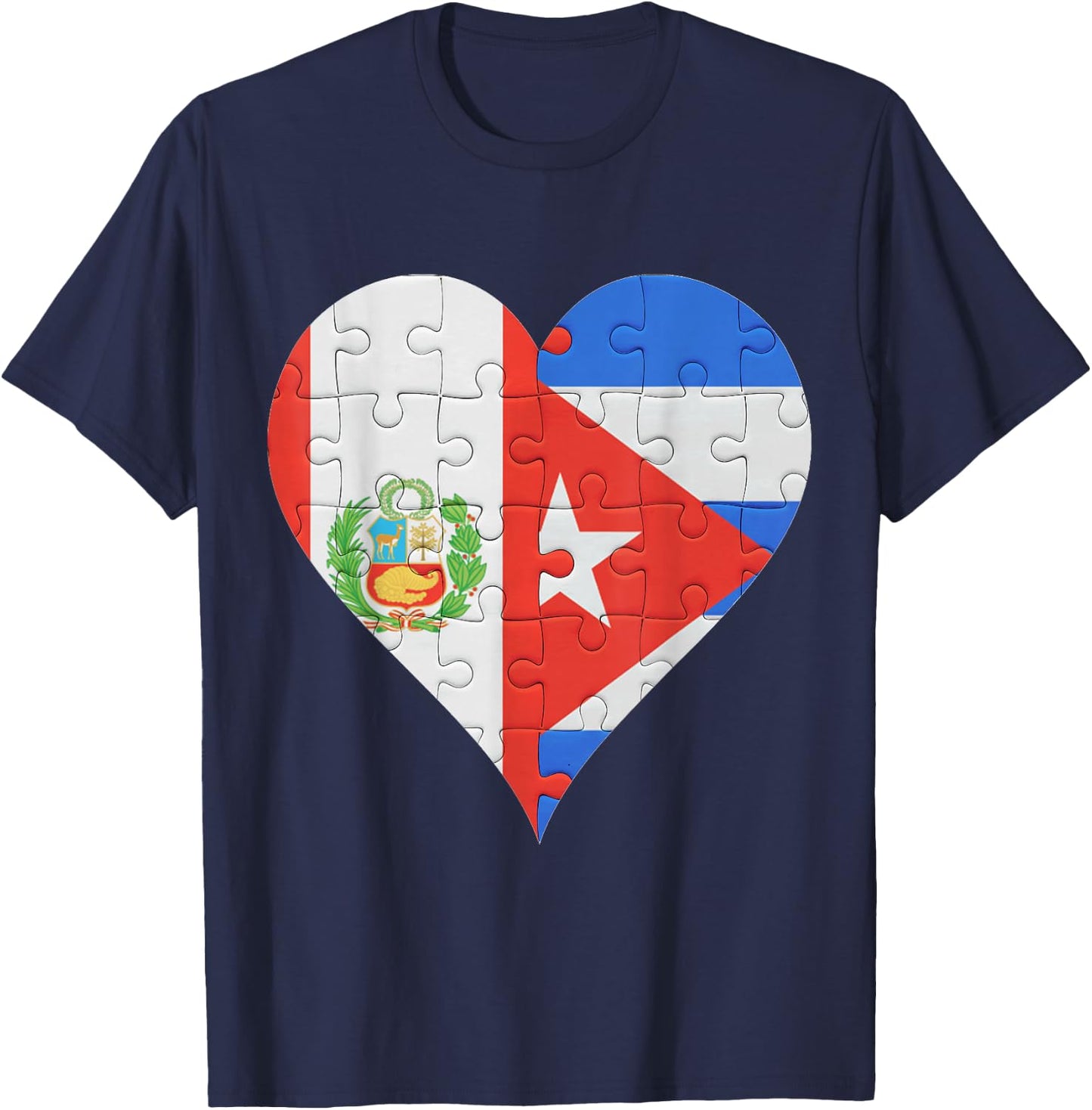 Peruvian Cuban Flag Heart T-Shirt - T-Shirt | Navy