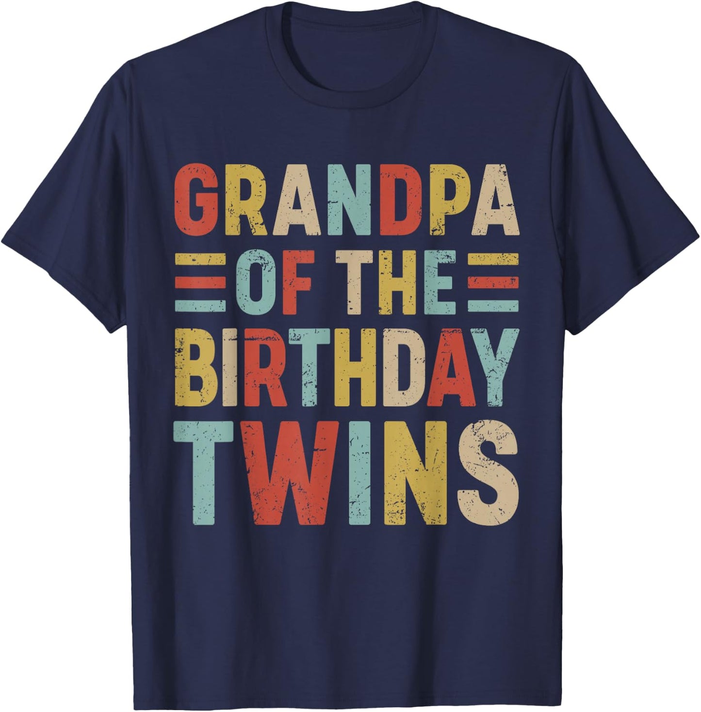 Grandpa of The Birthday Twins Family Matching Bday Party T-Shirt - T-Shirt | Navy