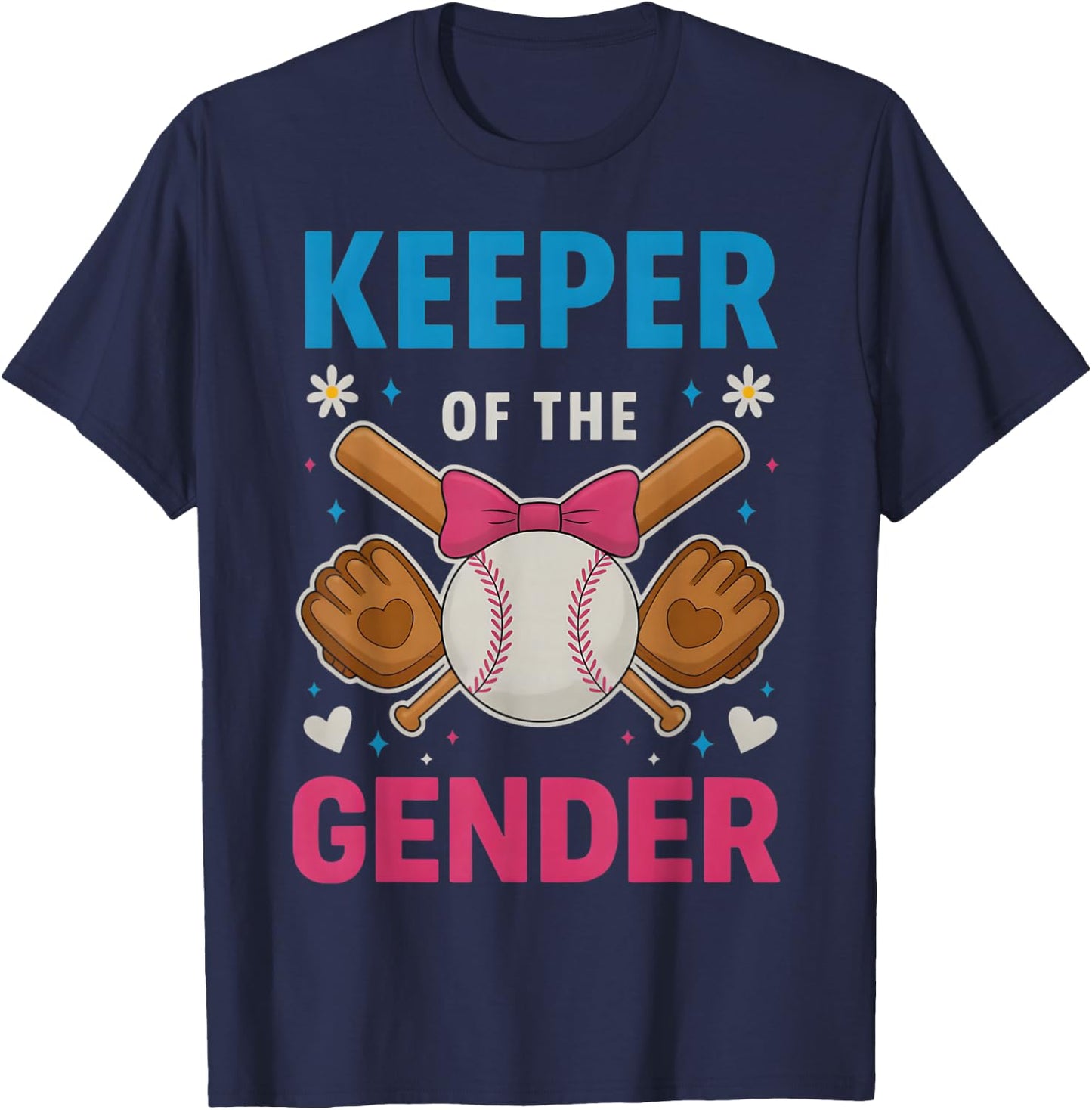 Keeper Of The Gender Baseball or Bows Funny Reveal Party Mom T-Shirt - T-Shirt | Navy
