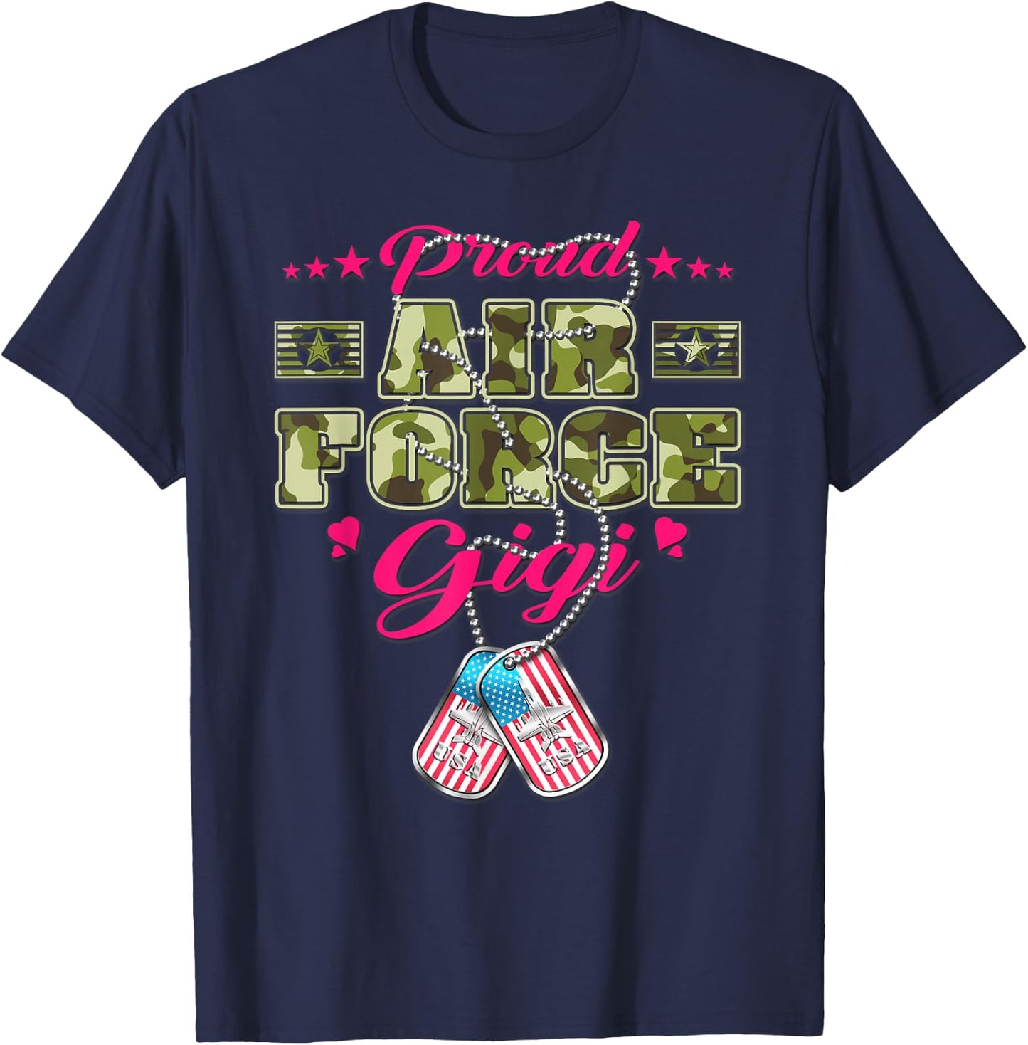 Proud Air Force Gigi - Camo US Flag Dog Tag Military Grandma Women T-Shirt - T-Shirt | Navy