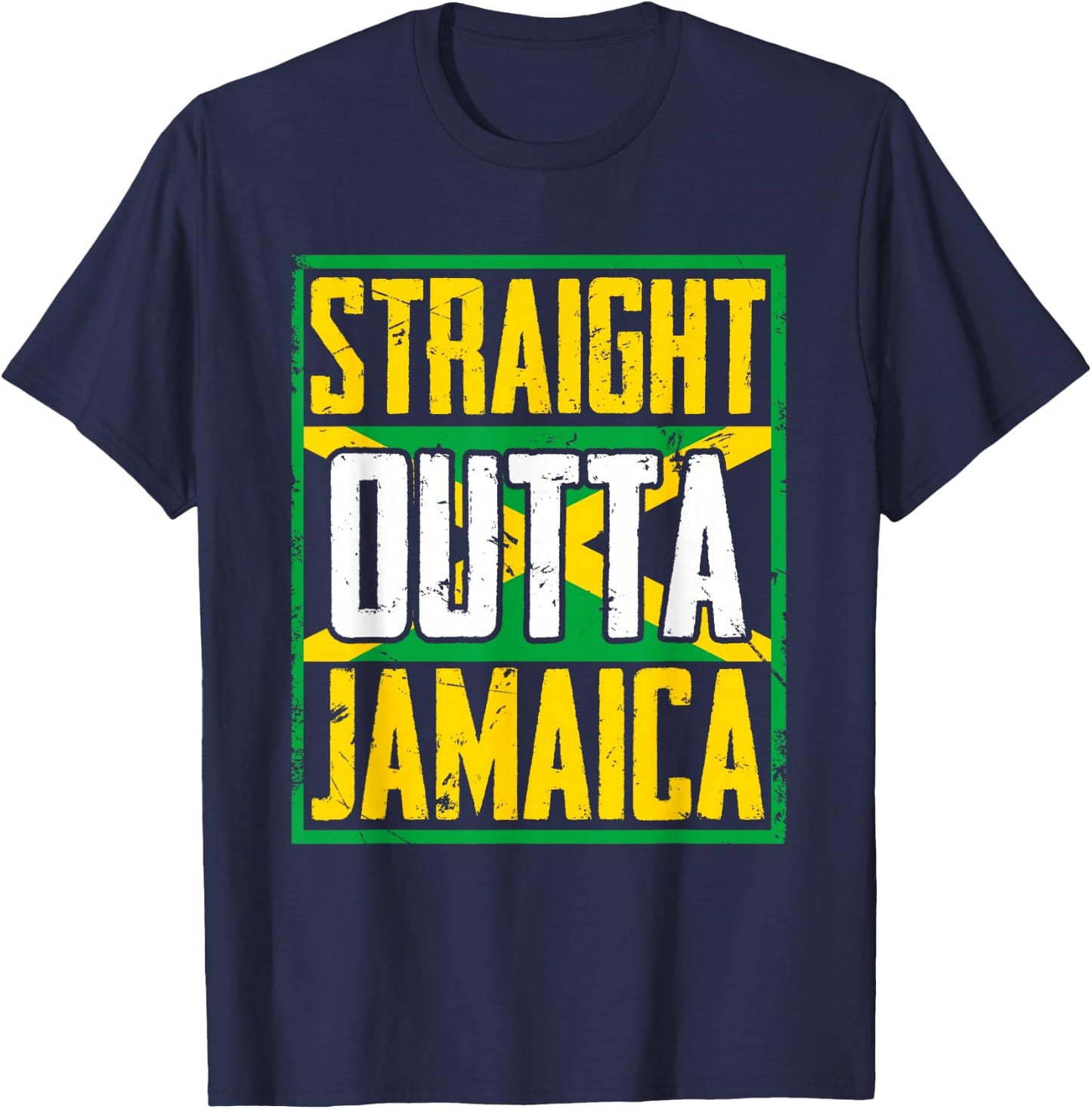 Straight Outta Jamaica | Caribbean Country | Jamaican Flag T-Shirt - T-Shirt | Navy