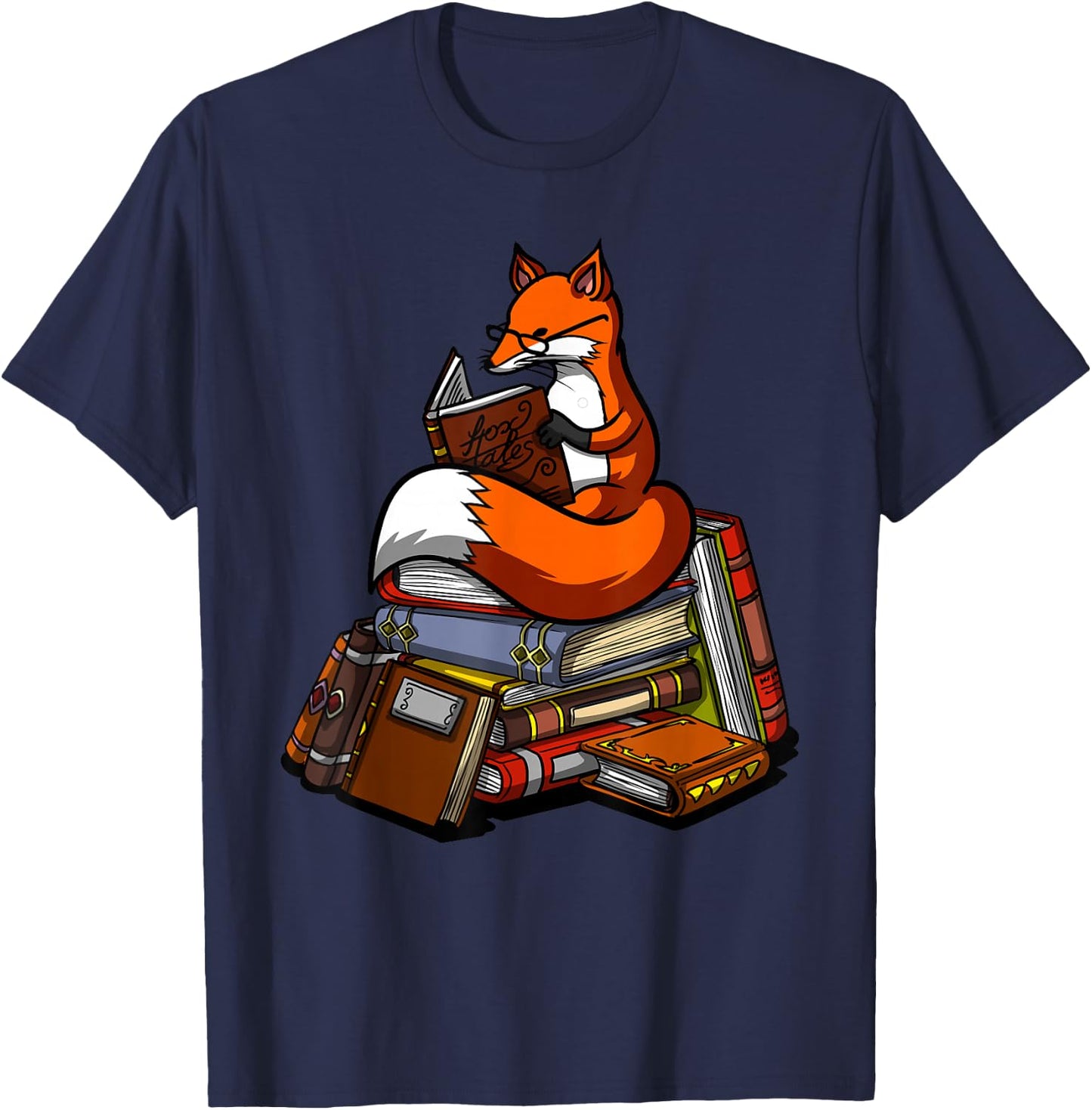 Fox Book Reading Nerd Library Librarian Book Reader T-Shirt - T-Shirt | Navy