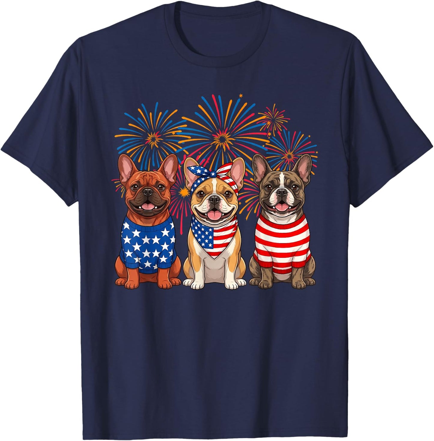 Funny French Bulldog Lover USA Flag 4th of July Women Men T-Shirt - T-Shirt | Navy