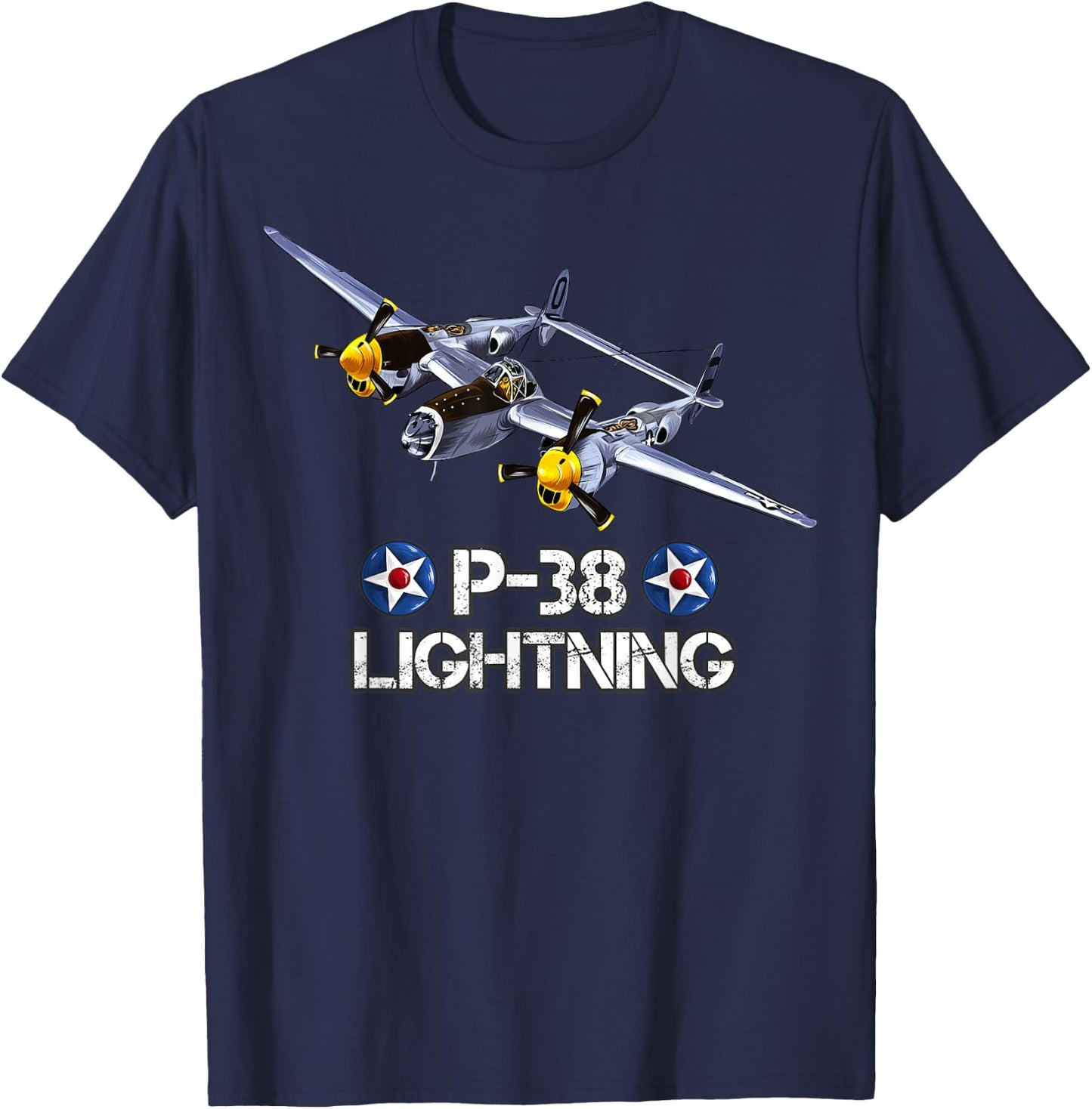 World War 2 American P-38 Lightning Fighter Airplane T-Shirt - T-Shirt | Navy