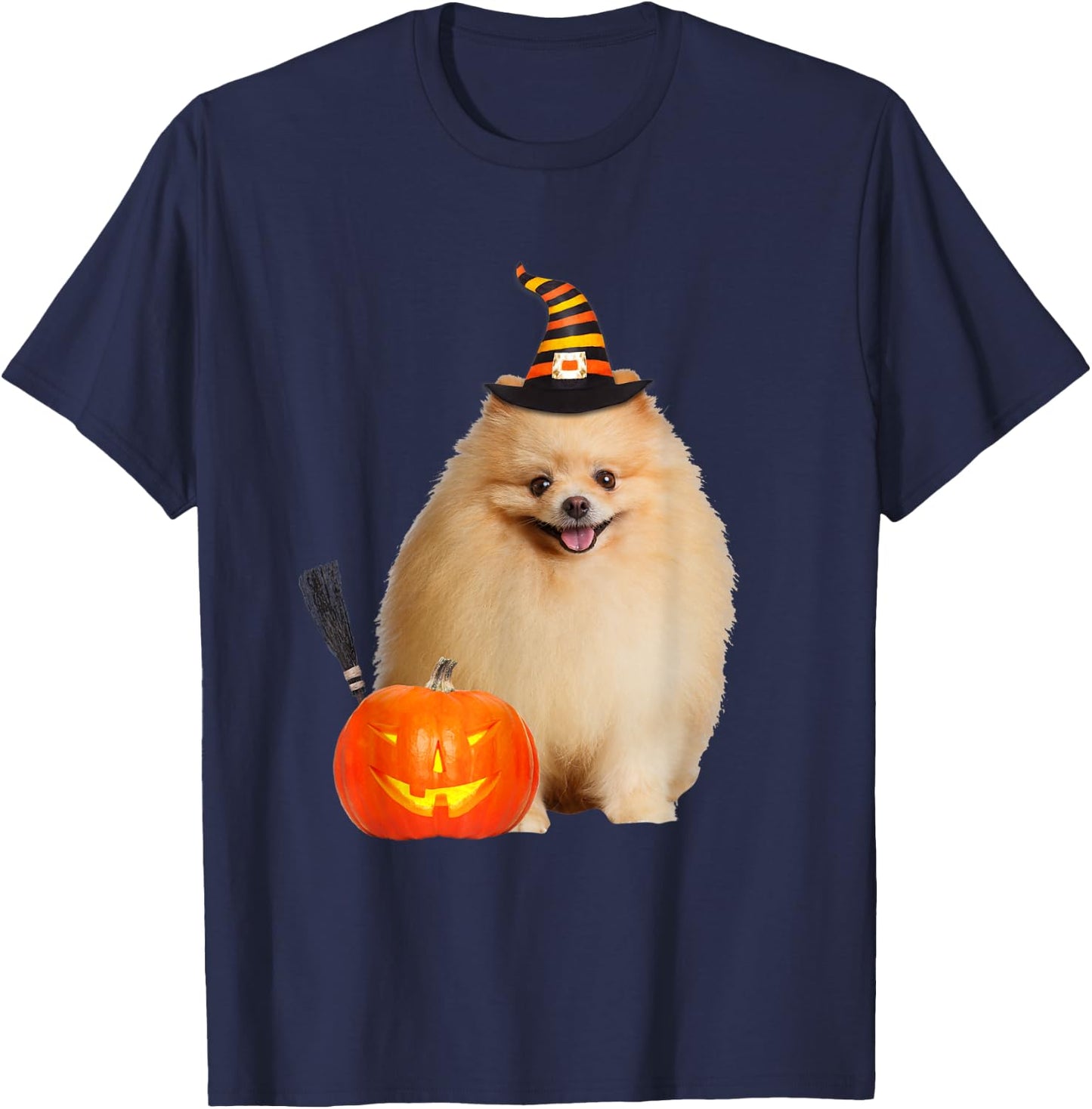 Pomeranian Witch Hat Halloween Dog Costume Men Women Kids T-Shirt - T-Shirt | Navy