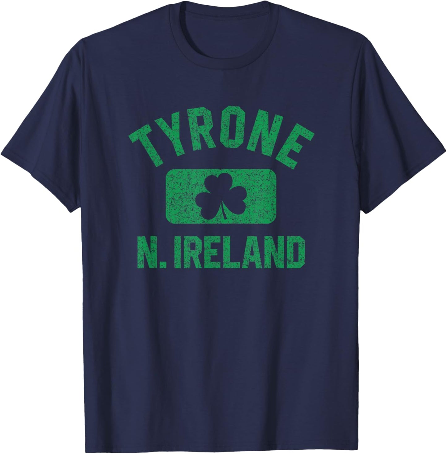 Tyrone N. Ireland Gym Style Distressed Green Print T-Shirt - T-Shirt | Navy