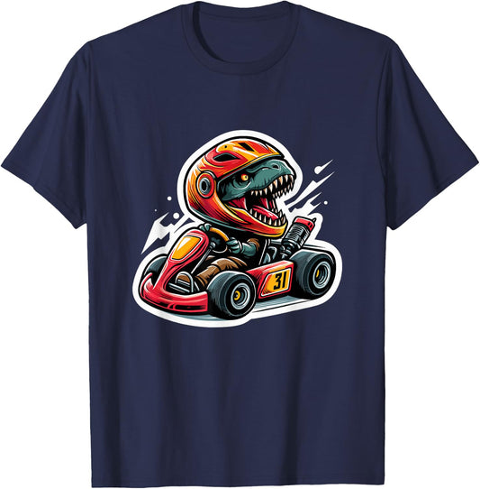 Funny Dinosaur On A Go Kart T-Rex Go Kart Racing T-Shirt - T-Shirt | Navy