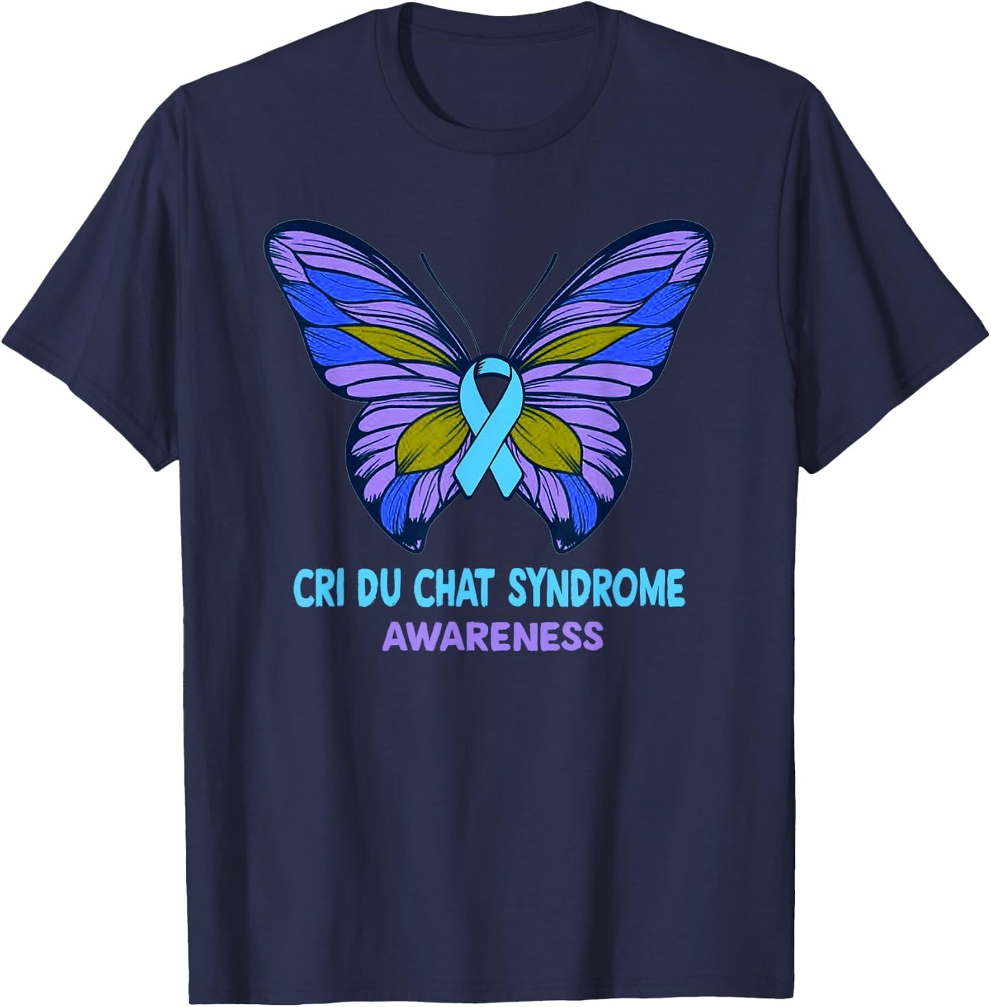 CRI DU CHAT SYNDROME Awareness Blue Ribbon T Shirt T-Shirt - T-Shirt | Navy