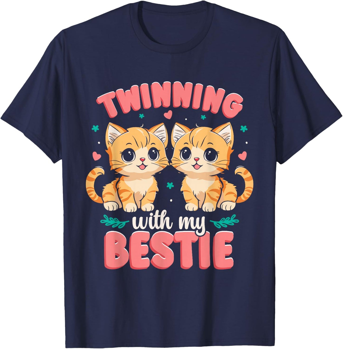Twins Day | Friends Matching | Twinning Bestie Cat T-Shirt - T-Shirt | Navy
