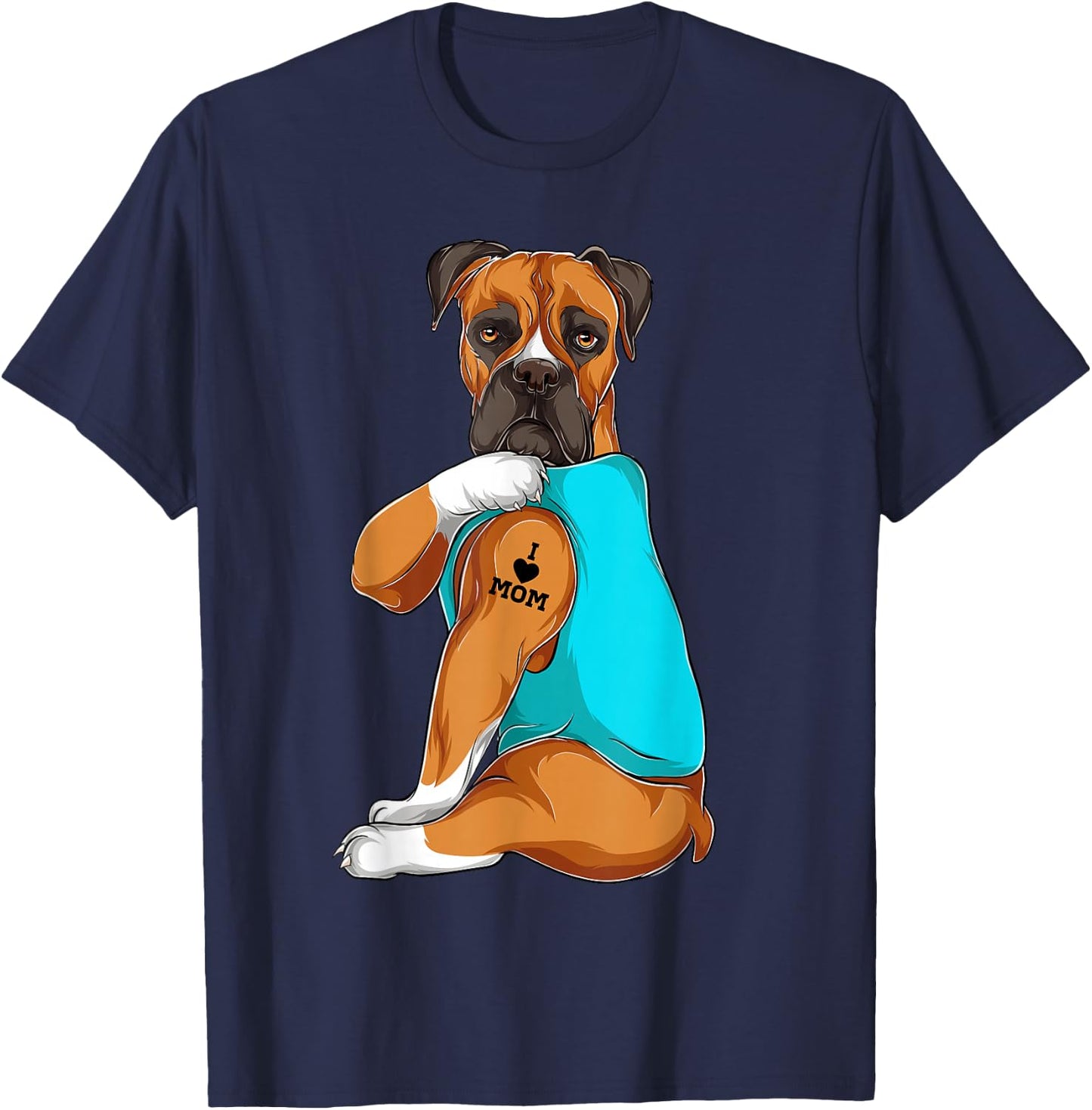 Boxer I Love Mom Tattoo Apparel Dog Mom Gifts T-Shirt - T-Shirt | Navy