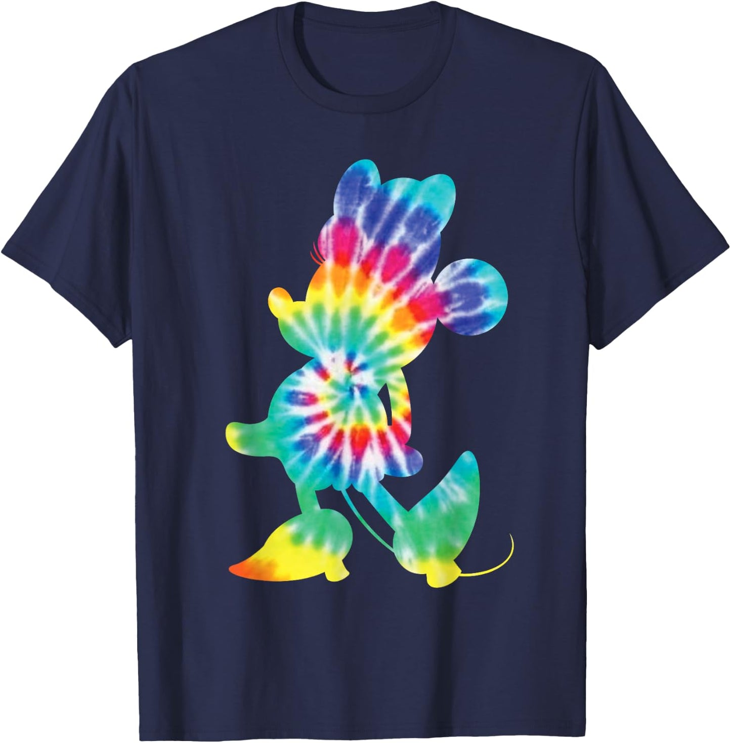 Disney Minnie Mouse Silhouette 90s Rainbow Tie Dye T-Shirt - T-Shirt | Navy