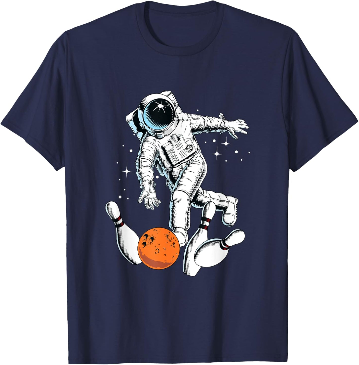 Cool Space Astronaut Playing Bowling Graphic Designs Fun T-Shirt - T-Shirt | Navy