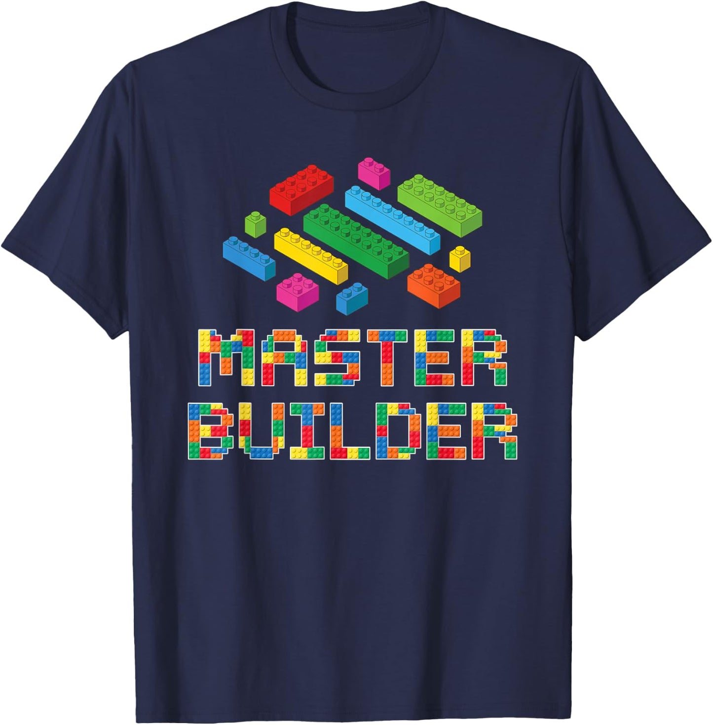 Master Builder Blocks Building Brick Builder Kids Funny T-Shirt - T-Shirt | Navy