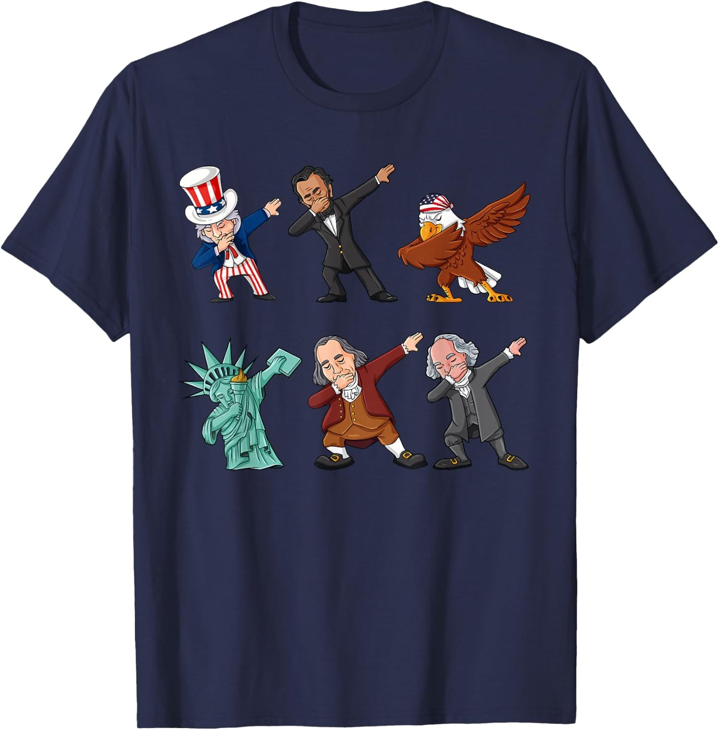 Dabbing Uncle Sam And Friends 4th Of July Boys Girls Kids T-Shirt - T-Shirt | Navy